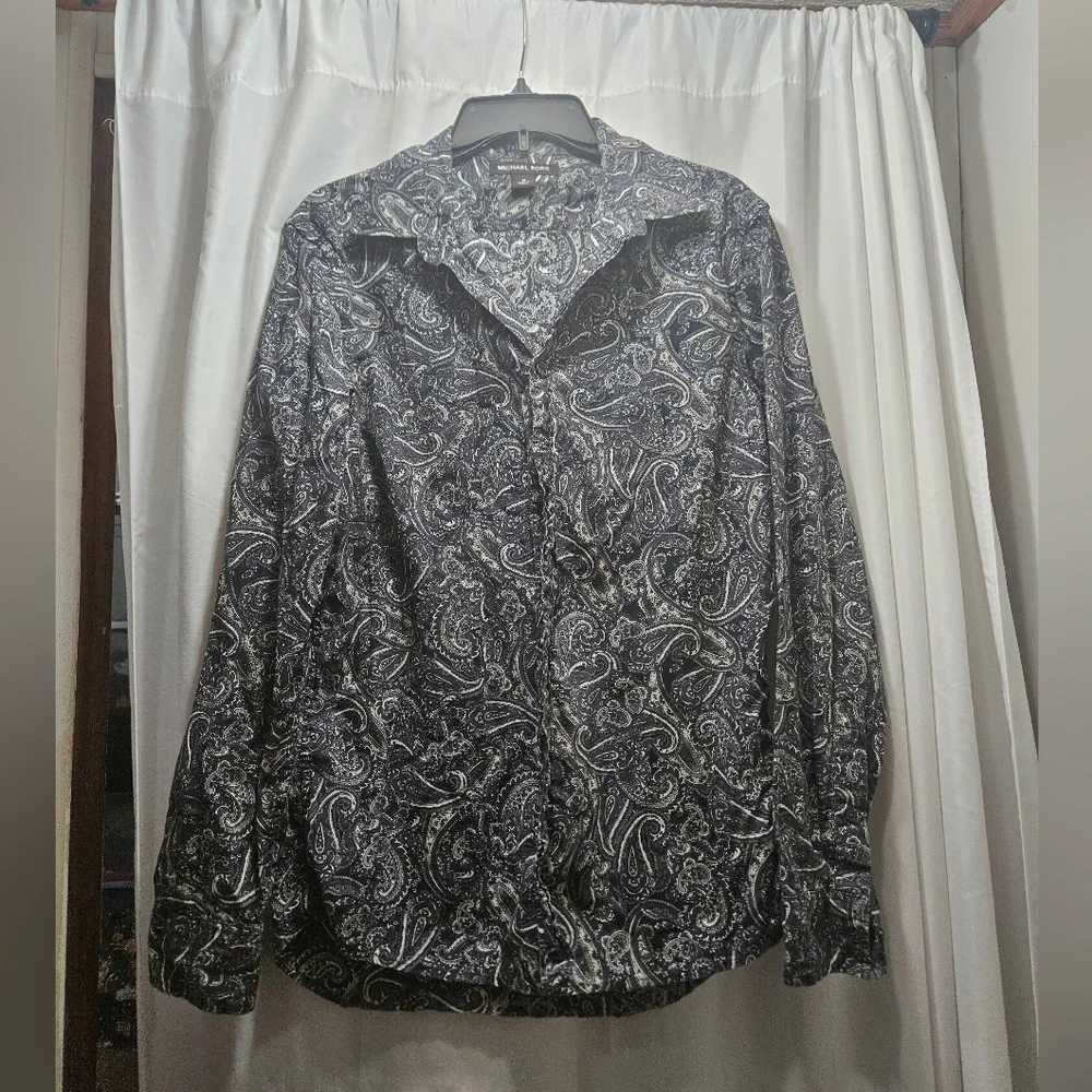MICHAEL KORS Shirt Mens Paisley Button Up Long Sleeve Woven Cotton!